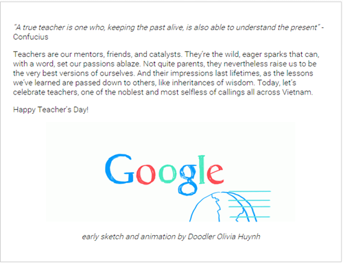 Google đổi logo chào mừng ngày nhà giáo Việt nam 20-11 2