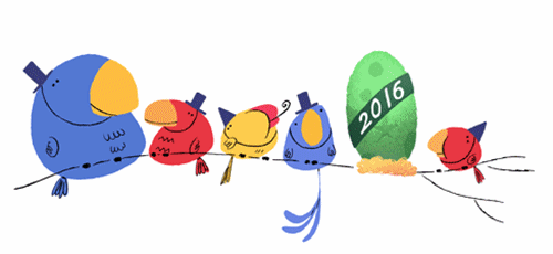 Google chúc mừng năm mới 2016 bằng hình ảnh đếm ngược thời khắc nở trửng của một chú chim