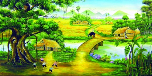Tranh phong cảnh đẹp về làng quê quê hương Việt Nam 12