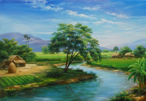 Tranh phong cảnh đẹp về làng quê quê hương Việt Nam 16