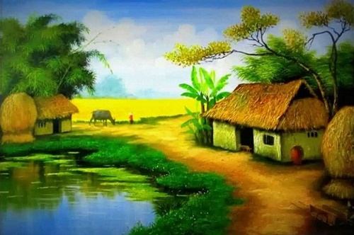 Tranh phong cảnh đẹp về làng quê quê hương Việt Nam 3
